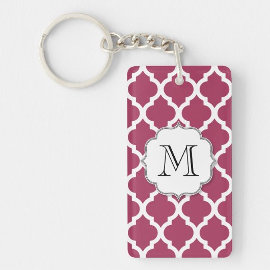 Sangria Red Moroccan Tegel met  monogram Sleutelhanger (Voorkant)
