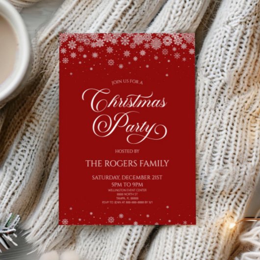 Sangria Red Snowflake Winter Christmas Party Kaart