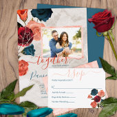 Sangria Rode Blauwgroen Rozen Gouden bladeren Zome Folie Uitnodiging