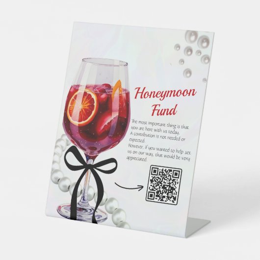 Sangria & Sass Honeymoon Fund Reclamebord Met Voetstuk (Voorkant)