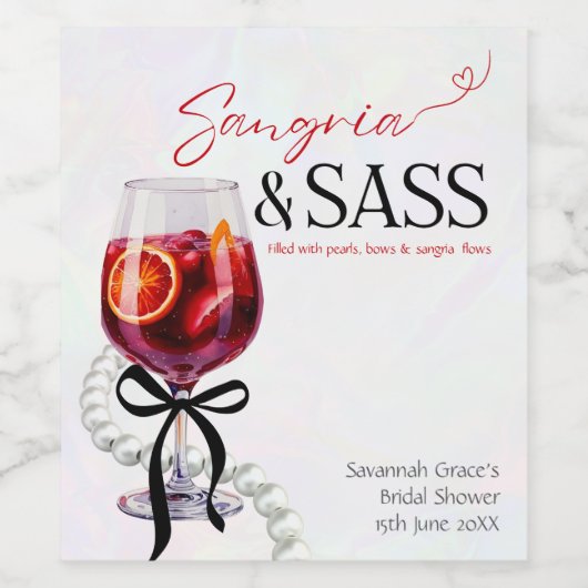 Sangria & Sass, Parels, Bogen Wijn Etiket (Enkel label)