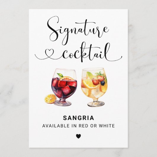Sangria Signature Cocktail Heart Script Sign Kaart (Voorkant)