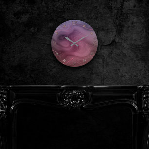 Sangria Strata   Moody roze en Paarse Luxe Agate Ronde Klok