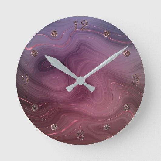 Sangria Strata | Moody roze en Paarse Luxe Agate Ronde Klok (Voorkant)