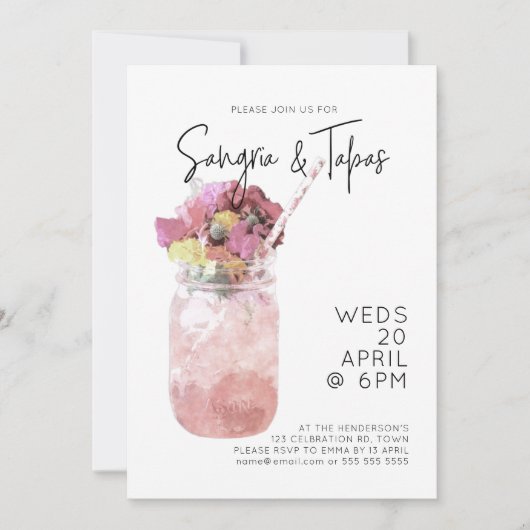 Sangria & Tapas Summer Cocktail Party Bright Pink Kaart (Voorkant)