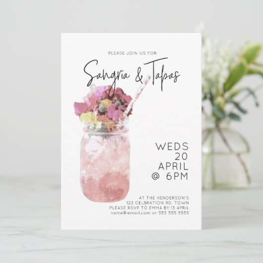 Sangria & Tapas Summer Cocktail Party Bright Pink Kaart (Staand voorkant)