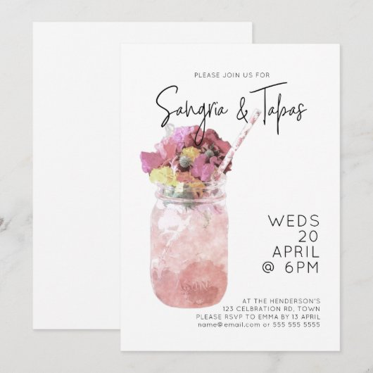 Sangria & Tapas Summer Cocktail Party Bright Pink Kaart (Voorkant / Achterkant)
