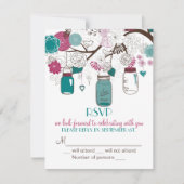 Sangria & Teal Mason Jars RSVP Trouw Uitnodiging (Voorkant)