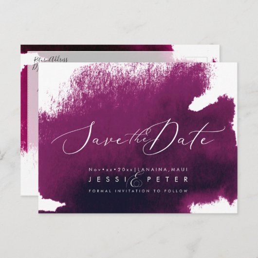 Sangria-Waterverf De datum opslaan Briefkaart (Voorkant / Achterkant)