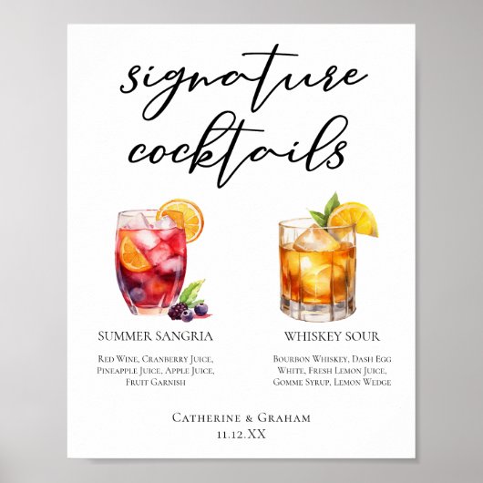 Sangria Whiskey Sour Signature Cocktails Menu Poster (Voorkant)