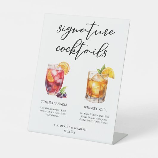 Sangria Whiskey Sour Signature Cocktails Menu Reclamebord Met Voetstuk (Voorkant)