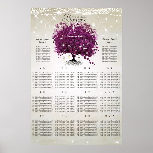 Sangria Wine Paars Heart Leaf Tree Seat Chart Poster (Voorkant)