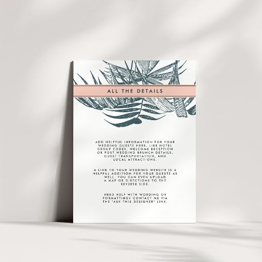 Sanibel | Details tropische botanische bruiloft Informatiekaartje