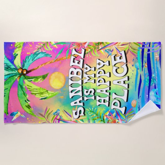 Sanibel is mijn Happy Place Beach Towel Strandlaken (Voorkant)