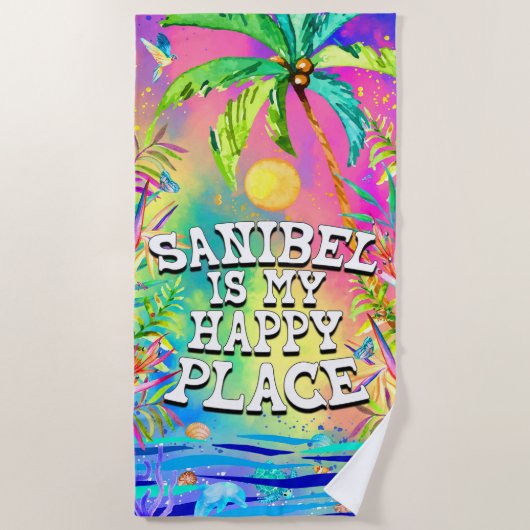 Sanibel is mijn Happy Place Beach Towel Strandlaken (Voorkant)