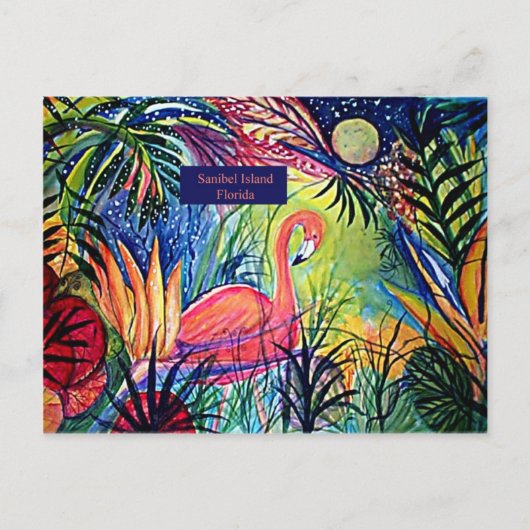 Sanibel Island Flamingo Art Briefkaart (Voorkant)