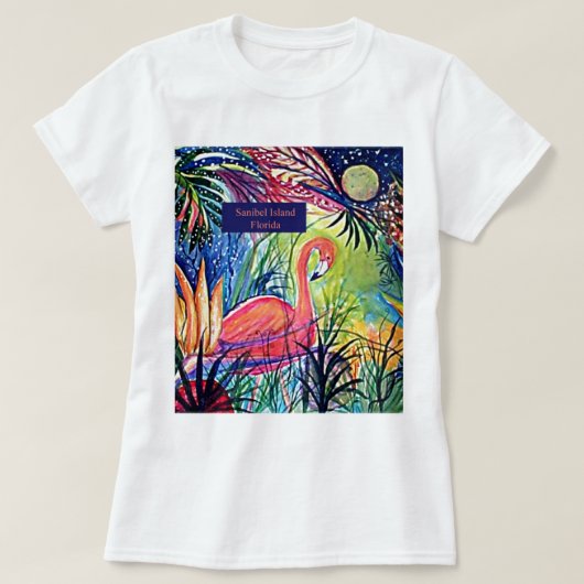 Sanibel Island Flamingo Art T-shirt (Design voorkant)