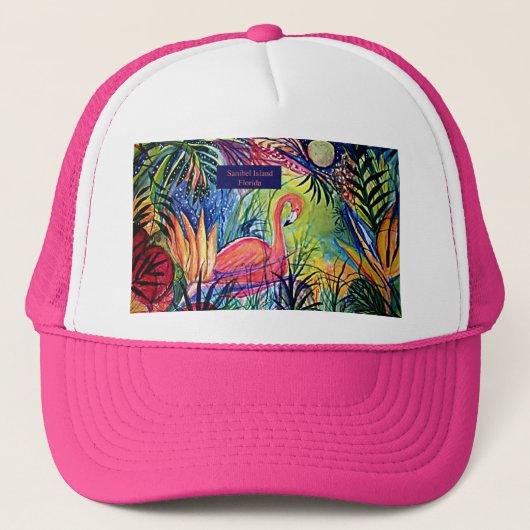 Sanibel Island Flamingo Art Trucker Pet (Voorkant)