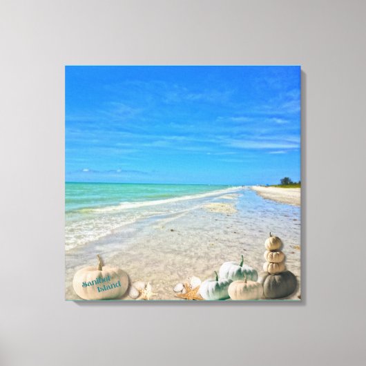 Sanibel Island Florida Beach met Herfst Pompoenen Canvas Afdruk (Voorkant)