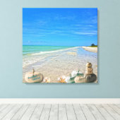 Sanibel Island Florida Beach met Herfst Pompoenen Canvas Afdruk (Insitu (Houten vloer))