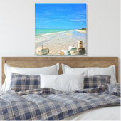 Sanibel Island Florida Beach met Herfst Pompoenen Canvas Afdruk (Insitu (Slaapkamer))