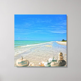 Sanibel Island Florida Beach met Herfst Pompoenen Canvas Afdruk