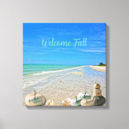 Sanibel Island Florida Beach met Herfst Pompoenen Canvas Afdruk