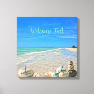 Sanibel Island Florida Beach met Herfst Pompoenen Canvas Afdruk