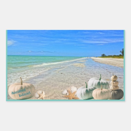 Sanibel Island Florida Beach met Herfst Pompoenen Rechthoekige Sticker (Voorkant)