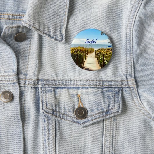 Sanibel Island Florida Beach Ocean Ronde Button 5,7 Cm (In situ)