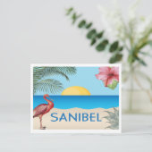 Sanibel Island Florida illustratie met Spoonbill Briefkaart (Staand voorkant)