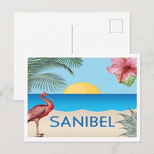 Sanibel Island Florida illustratie met Spoonbill Briefkaart (Voorkant / Achterkant)