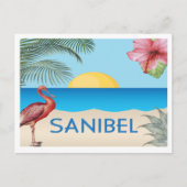 Sanibel Island Florida illustratie met Spoonbill Briefkaart (Voorkant)