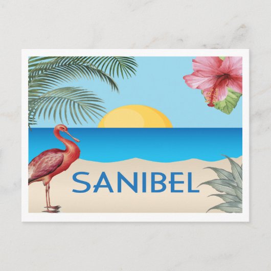 Sanibel Island Florida illustratie met Spoonbill Briefkaart (Voorkant)