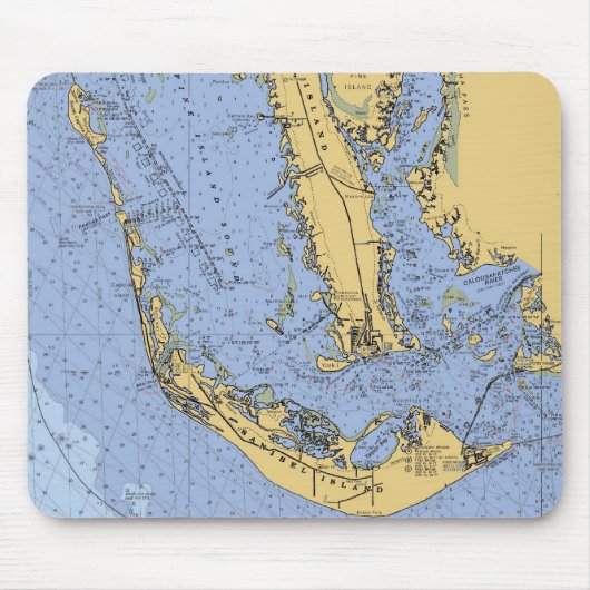 Sanibel Island Florida Nautical Chart Mousepad Muismat (Voorkant)