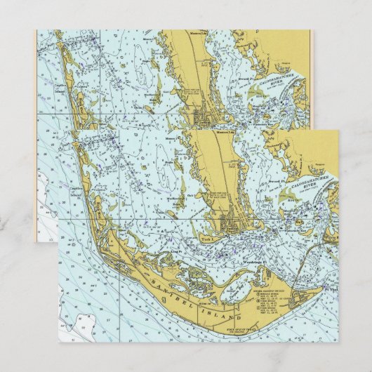 Sanibel Island Florida Nautical Map Briefkaart (Voorkant / Achterkant)