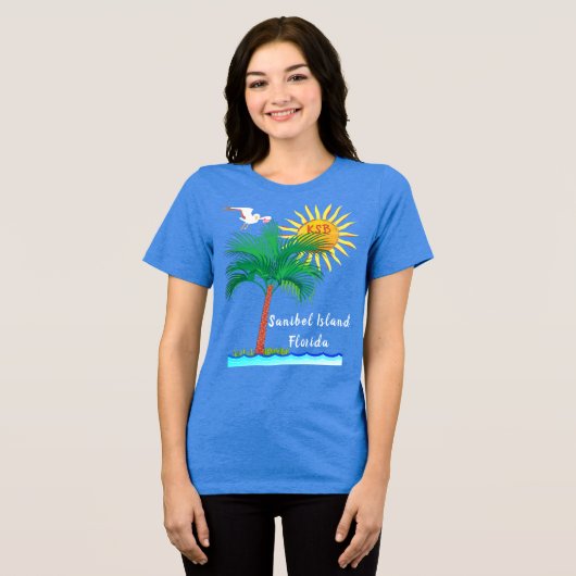 Sanibel Island Florida Palm Tree en Sunshine Tri-Blend Shirt (Voorkant volledig)