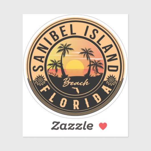 Sanibel Island Florida Retro Sunset Souvenirs Sticker (Vel)