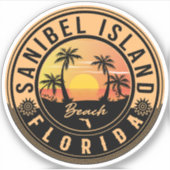Sanibel Island Florida Retro Sunset Souvenirs Sticker (Voorkant)