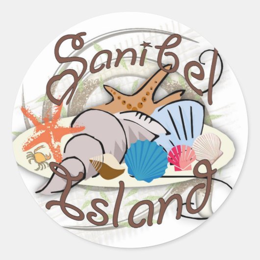 Sanibel Island Florida seashell-ontwerp Ronde Sticker (Voorkant)