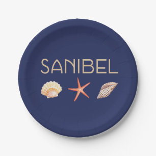 Sanibel Island Florida Seashells op blauw Papieren Bordje