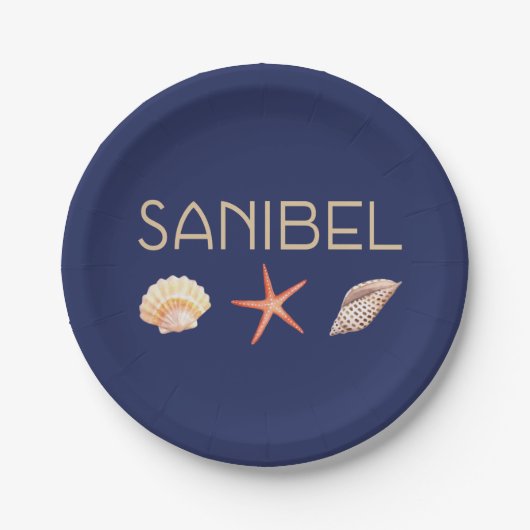 Sanibel Island Florida Seashells op blauw Papieren Bordje (Voorkant)