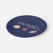 Sanibel Island Florida Seashells op blauw Papieren Bordje (Gekanteld)