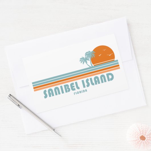 Sanibel Island Florida Sun Palm Trees Rechthoekige Sticker (Envelop)