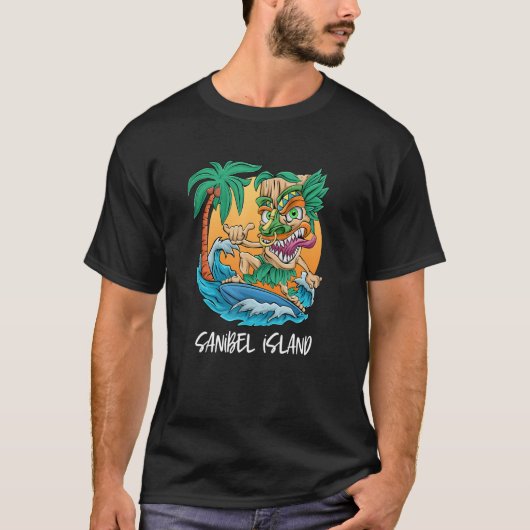 Sanibel Island Florida Surfing Tiki Beach Vacation T-shirt (Voorkant)
