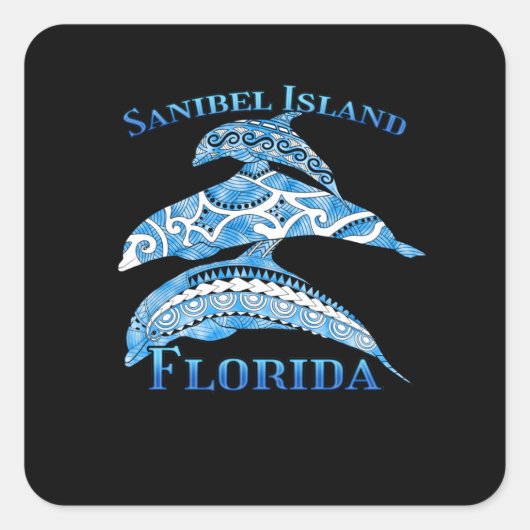 Sanibel Island Florida Vacation Tribal Dolphins Vierkante Sticker (Voorkant)