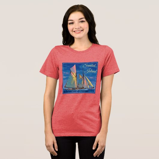 Sanibel Island Florida Zeilschip Vakantie Tri-Blend Shirt (Voorkant volledig)