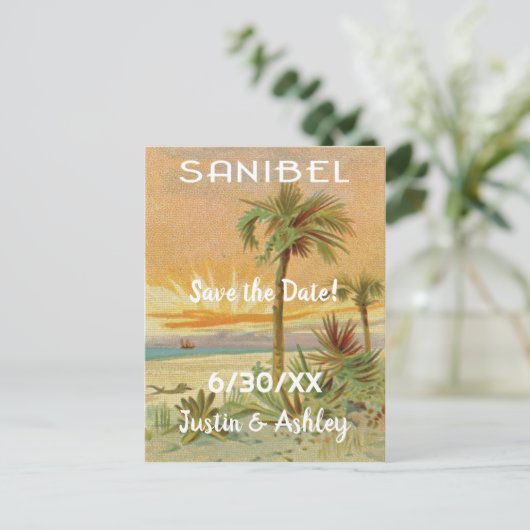 Sanibel Island kunst red de datum bruiloft Briefkaart (Staand voorkant)