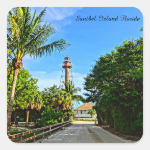 Sanibel Island Lighthouse Florida Golfkust Vierkante Sticker