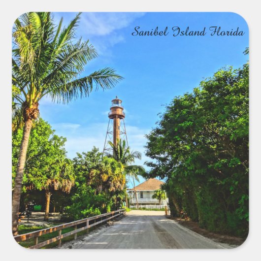 Sanibel Island Lighthouse Florida Golfkust Vierkante Sticker (Voorkant)